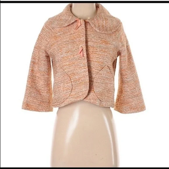 Rare Anthropologie Elevenses Orange Tweed Jacket Vintage-Look Size 4